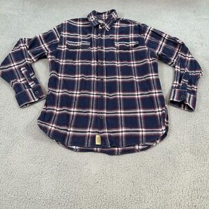 Jachs Shirt Mens Medium  Blue Red Plaid Flannel Button Front Long Sleeve Casual